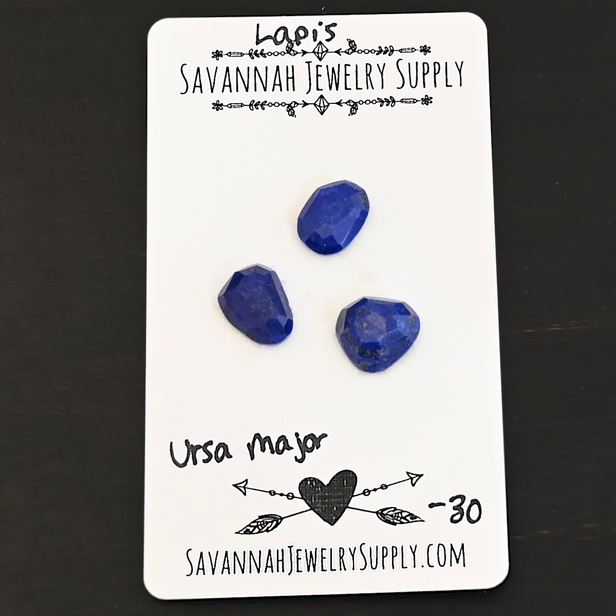 Ursa Major Rose Cut Lapis Cabochon Parcel shown on business card