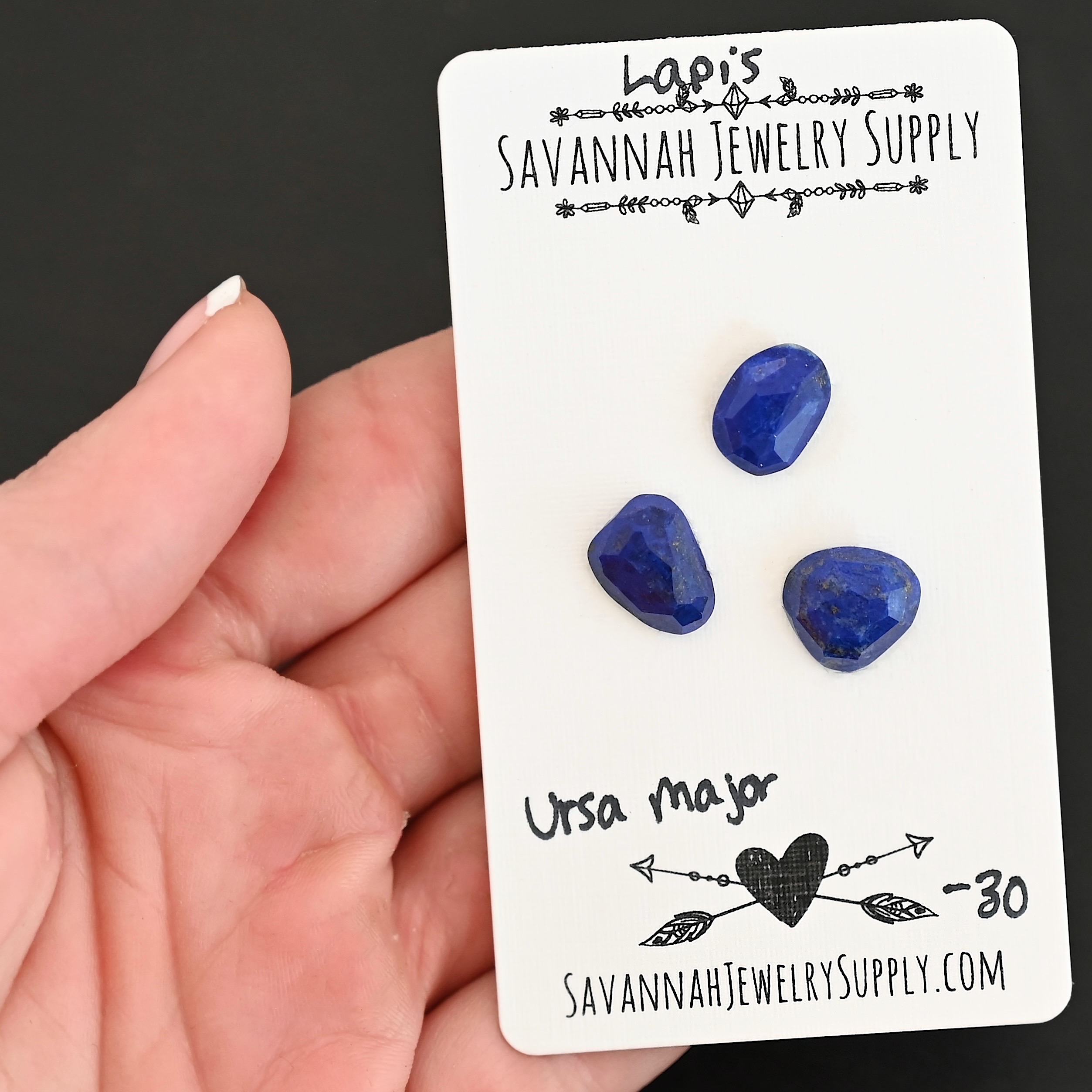 Ursa Major Rose Cut Lapis Cabochon Parcel shown in hand