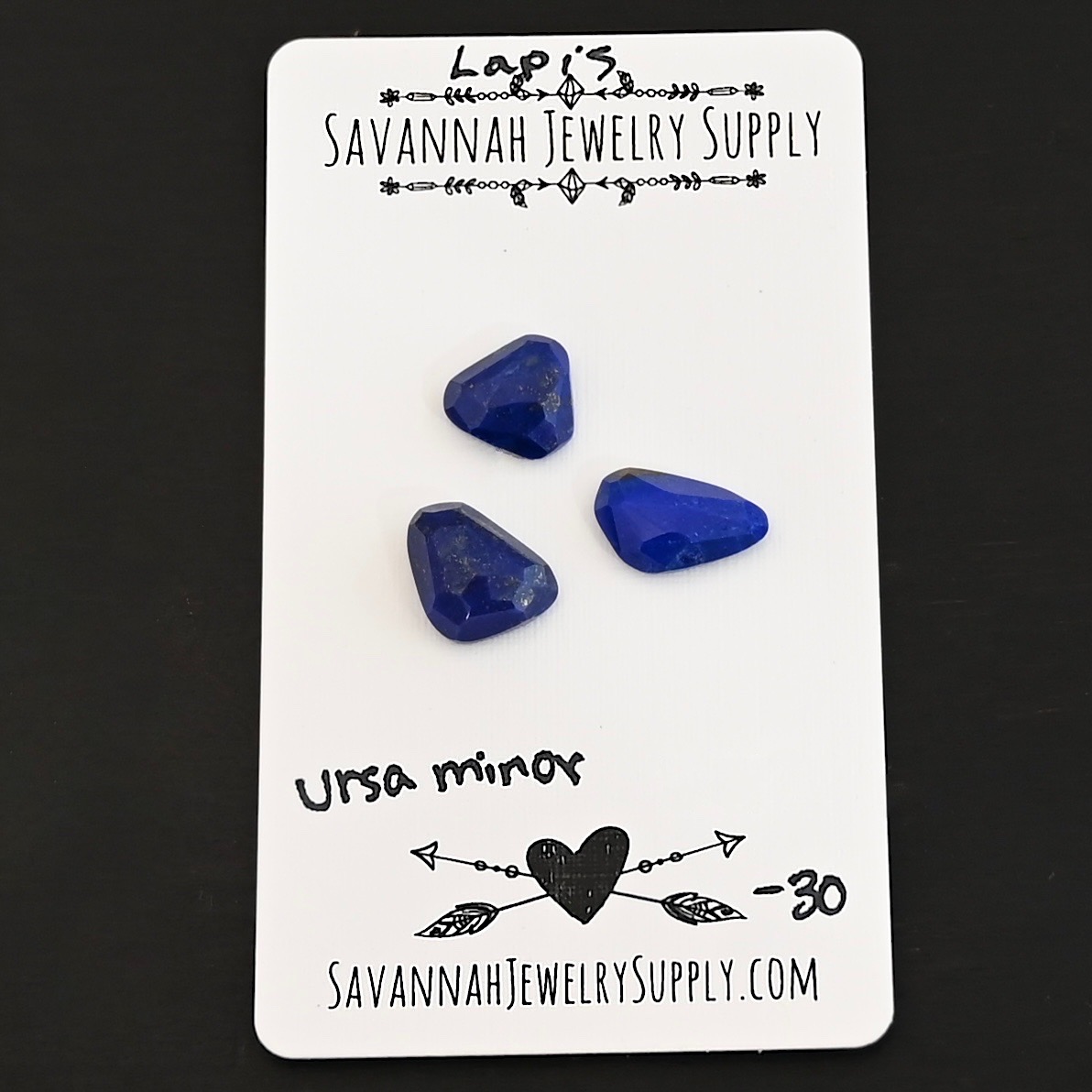 Ursa Minor Rose Cut Lapis Cabochon Parcel shown on business card