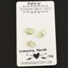Sumatra Forest Rose Cut Prehnite Cabochon Parcel shown on business card