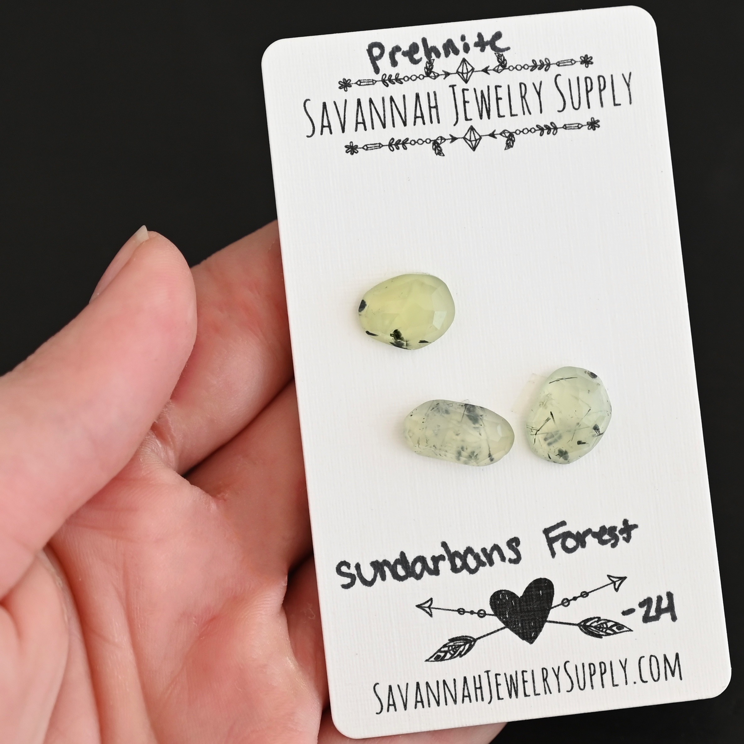 Sundarbans Forest Rose Cut Prehnite Cabochon Parcel shown in hand