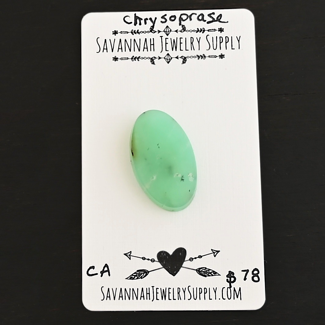 CA Chrysoprase Cabochon Parcel shown on business card