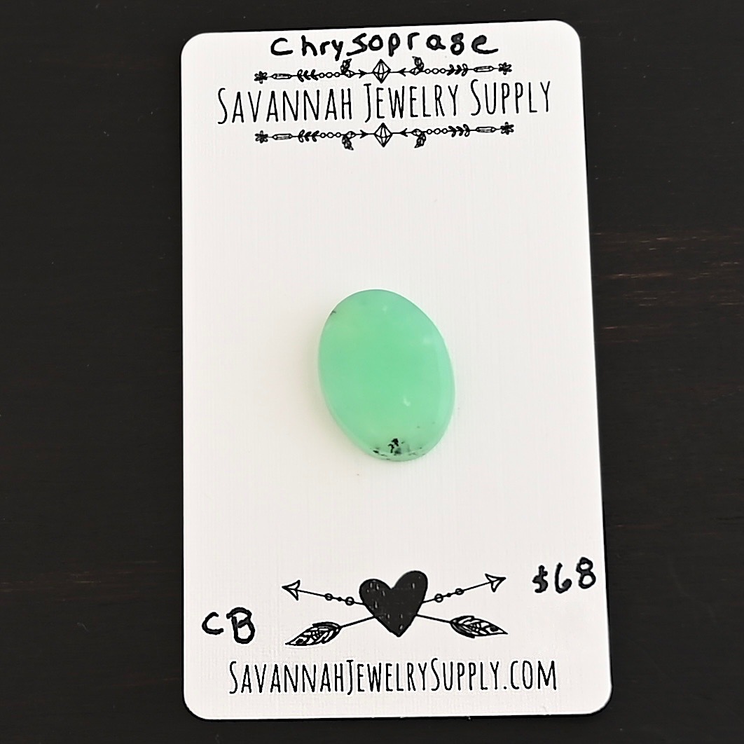CB Chrysoprase Cabochon Parcel shown on business card
