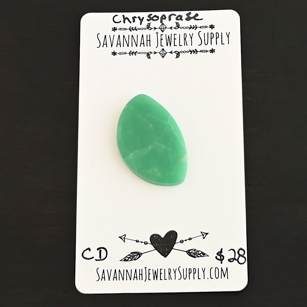CD Chrysoprase Cabochon Parcel shown on business card