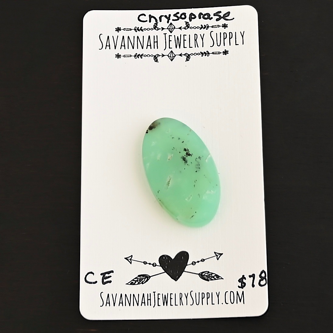 CE Chrysoprase Cabochon Parcel shown on business card