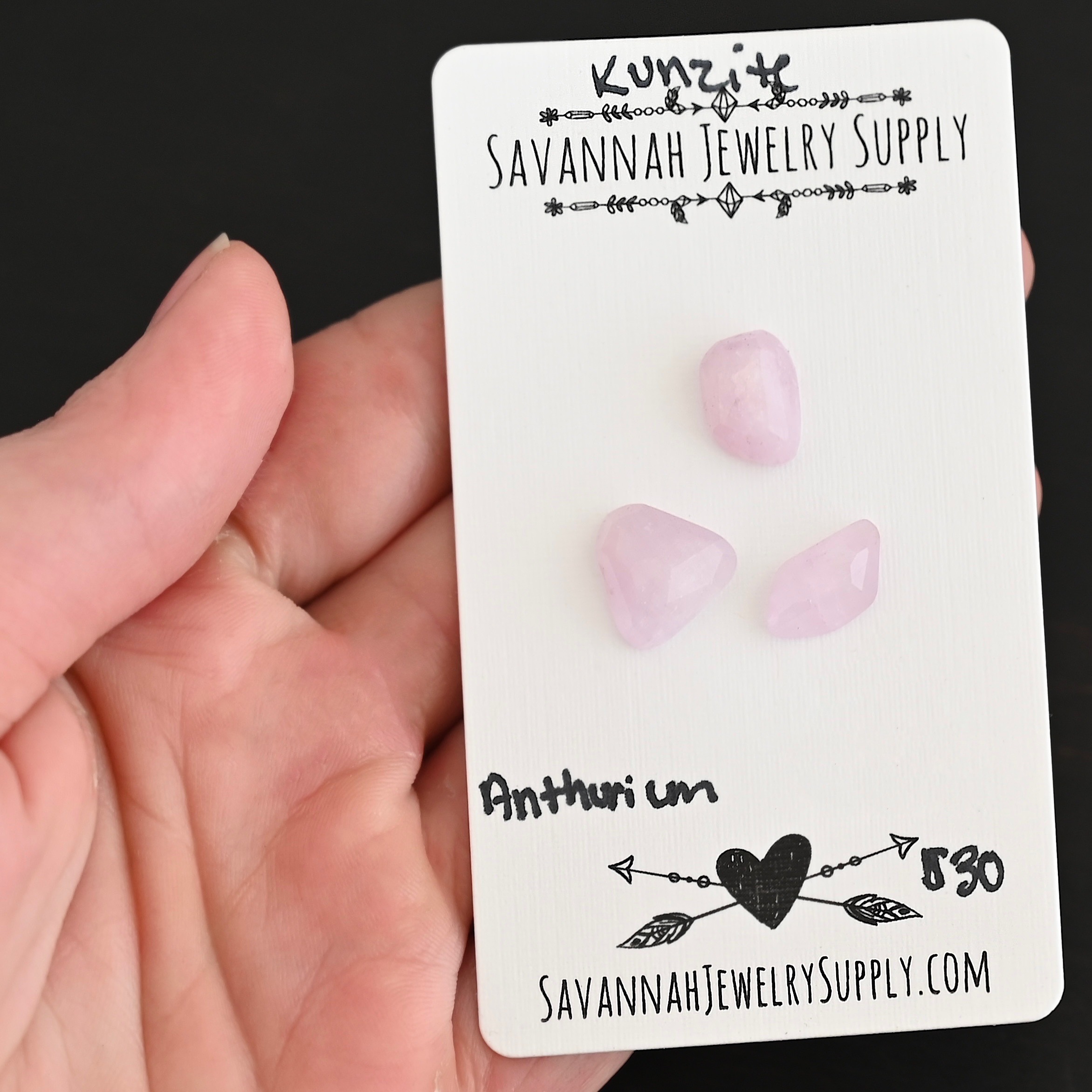 Anthurium Rose Cut Kunzite Cabochon Parcel shown in hand