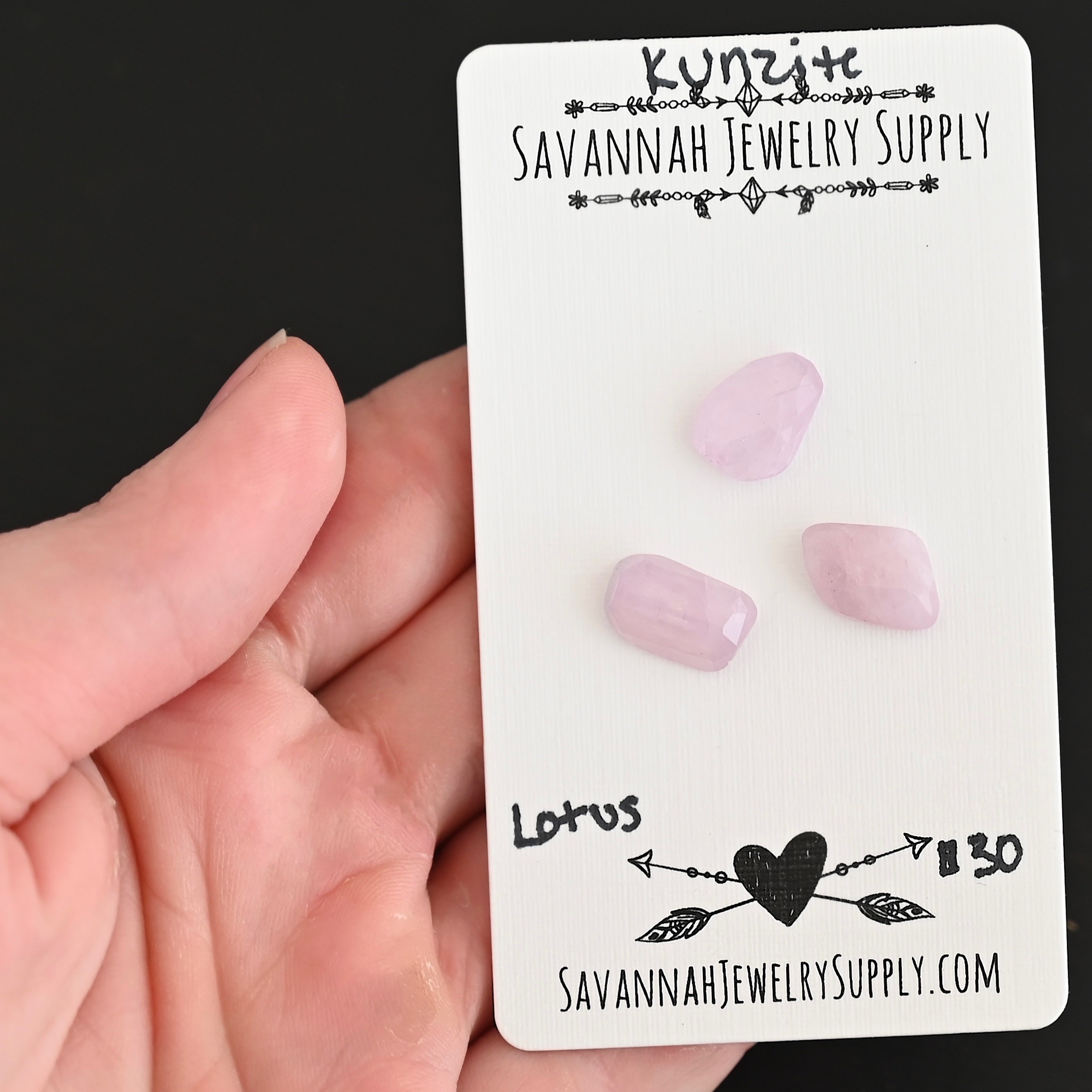 Lotus Rose Cut Kunzite Cabochon Parcel shown in hand