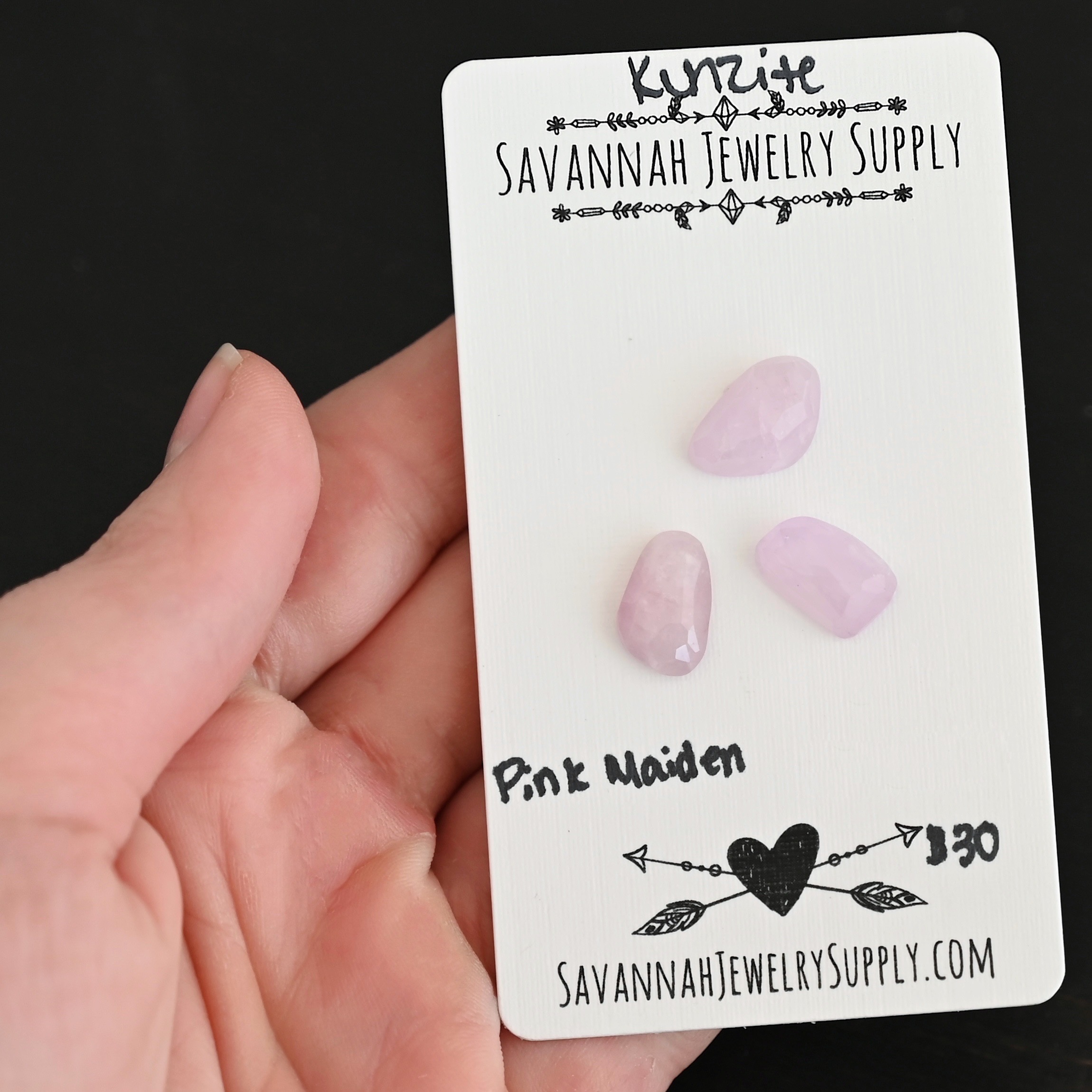 Pink Maiden Rose Cut Kunzite Cabochon Parcel shown in hand