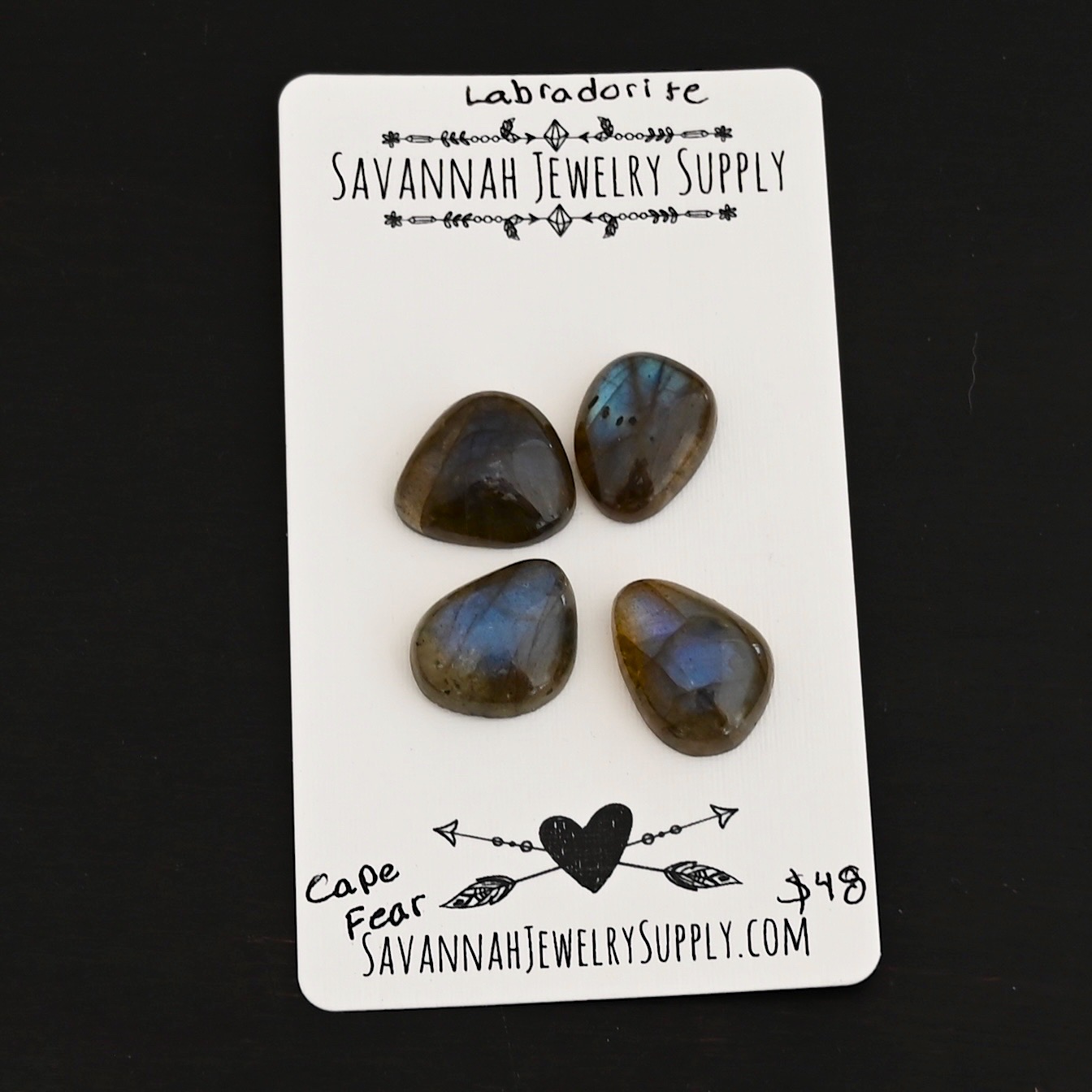 Cape Fear Labradorite Cabochon Parcel shown on business card