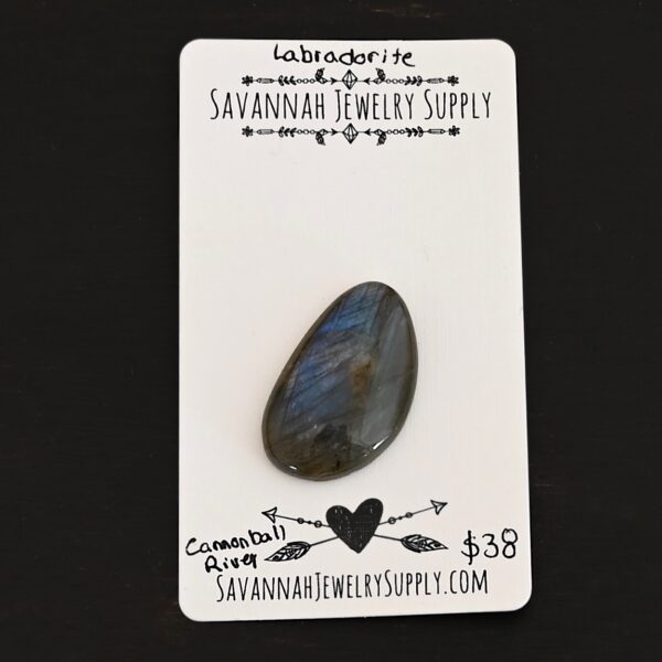 Cannonball River Labradorite Cabochon Parcel shown on business card