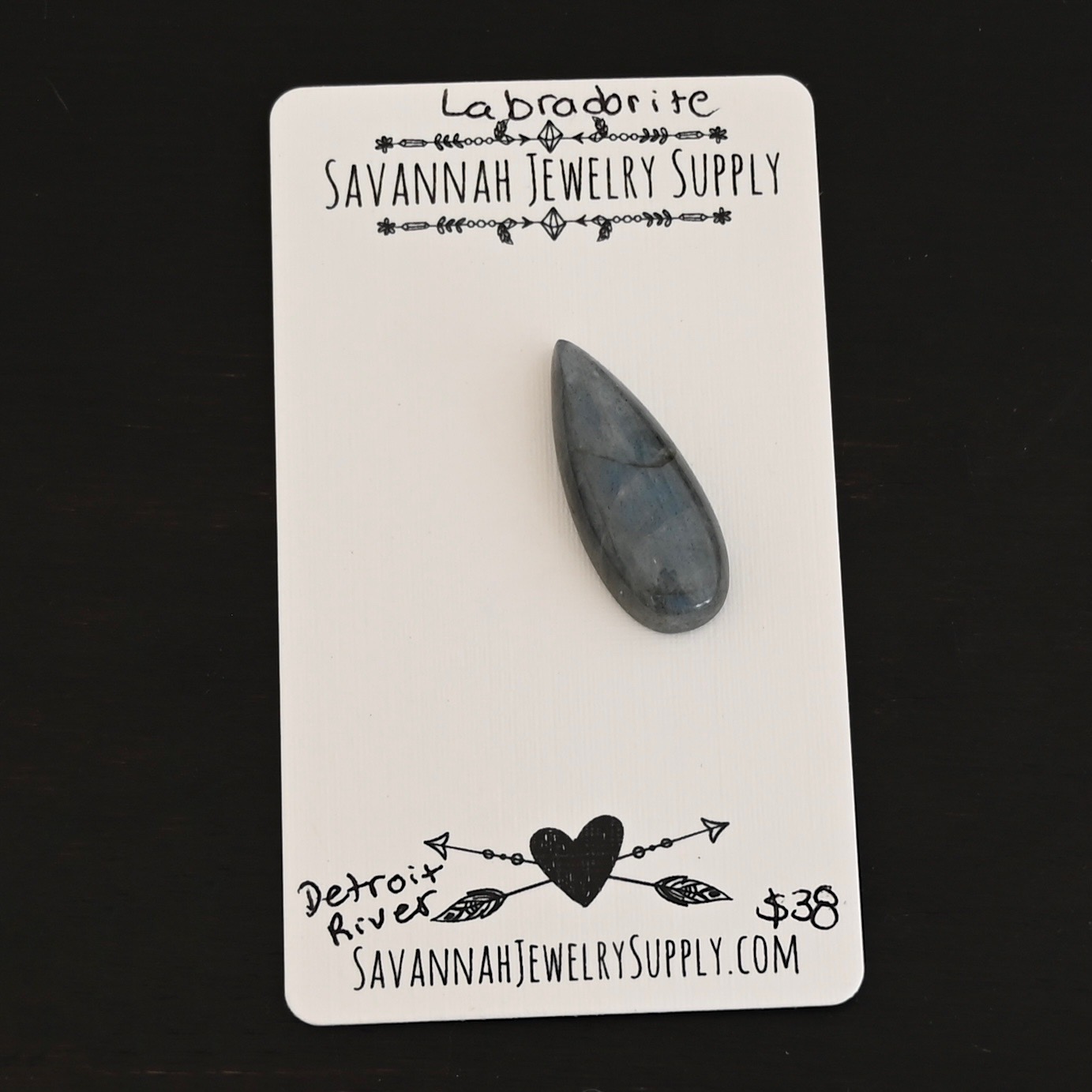 Detroit River Labradorite Cabochon Parcel shown on business card