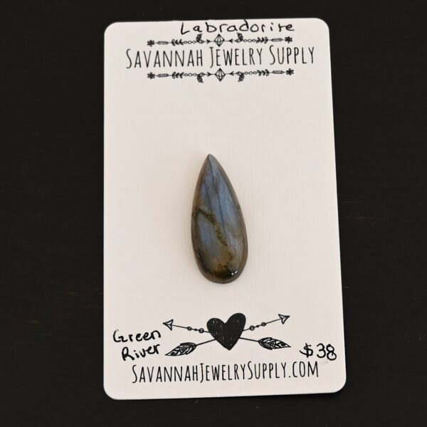 Green River Labradorite Cabochon Parcel shown on business card