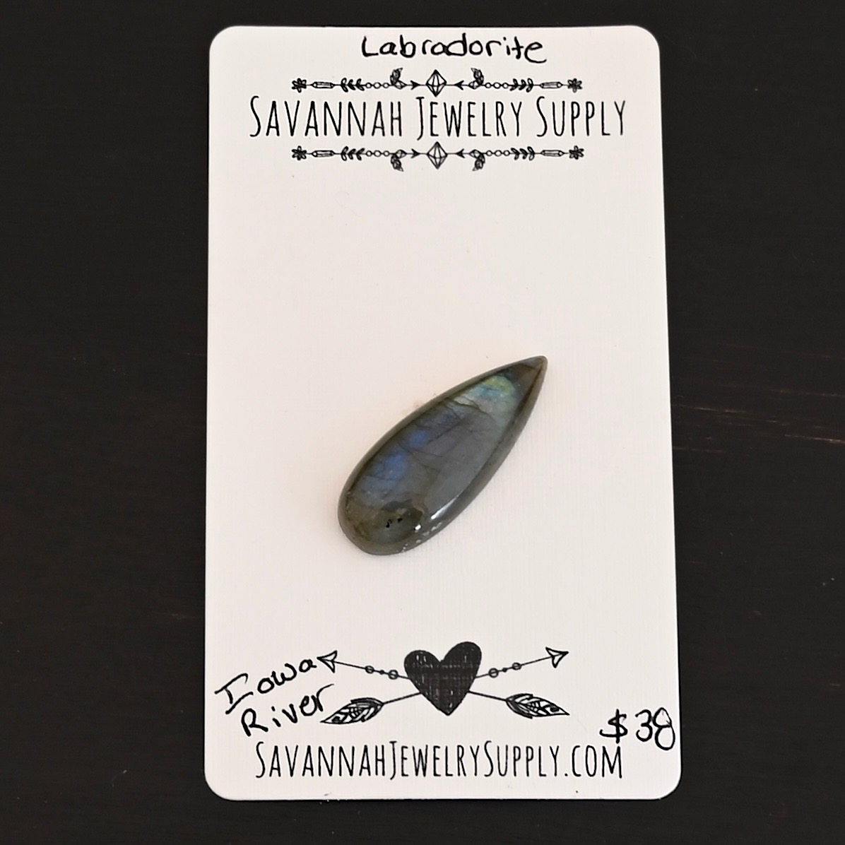 Iowa River Labradorite Cabochon Parcel shown on business card