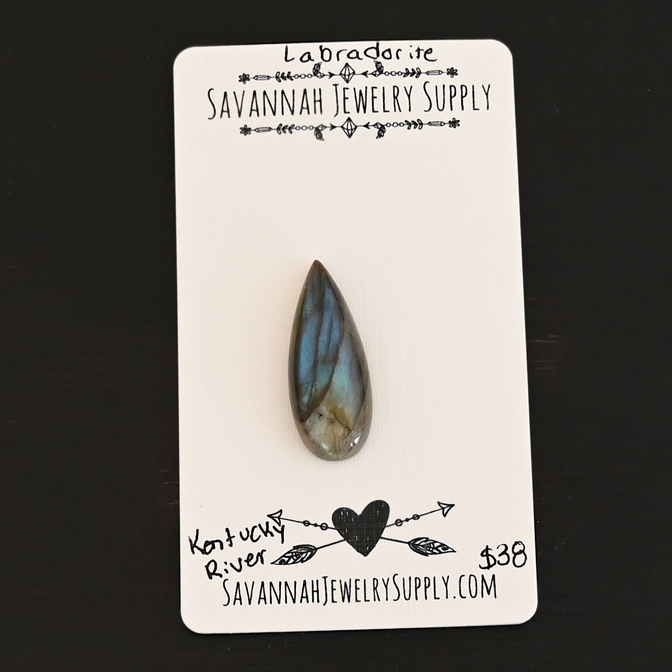 Kentucky River Labradorite Cabochon Parcel shown on business card