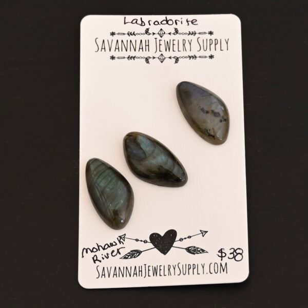 Mohawk River Labradorite Cabochon Parcel shown on business card