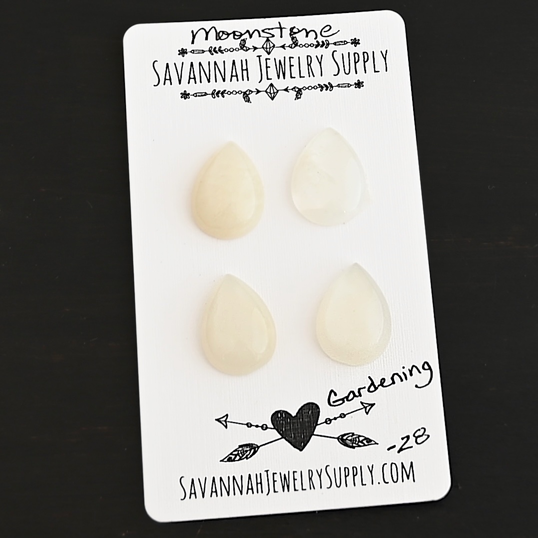 Gardening Moonstone Cabochon Parcel shown on business card