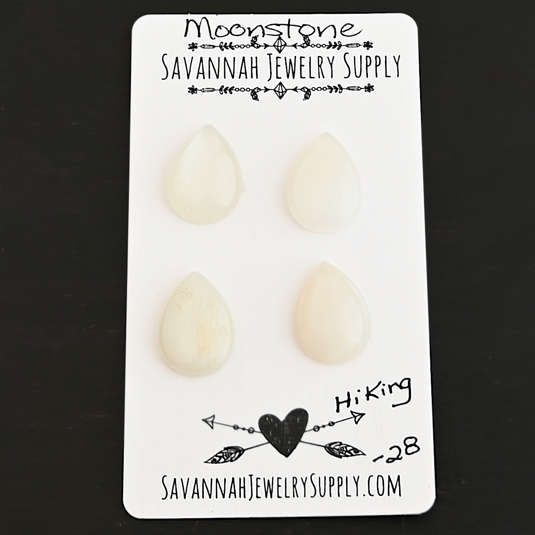 Hiking Moonstone Cabochon Parcel shown on business card