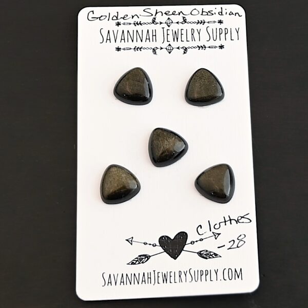 Clothes Golden Sheen Obsidian Cabochon Parcel shown on business card