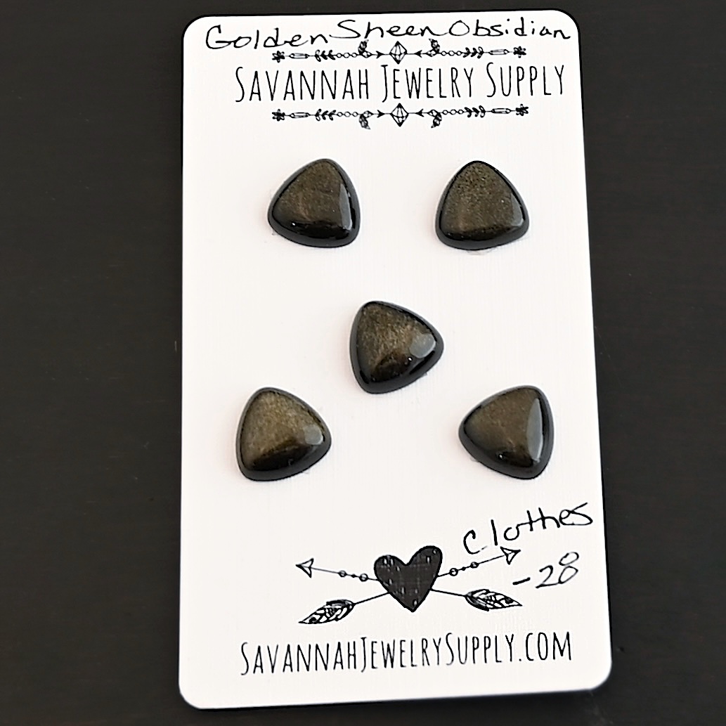 Clothes Golden Sheen Obsidian Cabochon Parcel shown on business card