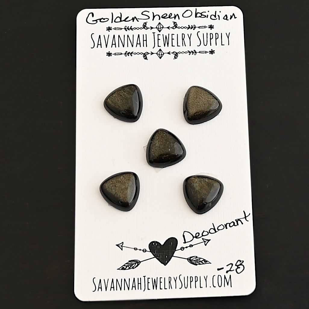 Deodorant Golden Sheen Obsidian Cabochon Parcel shown on business card