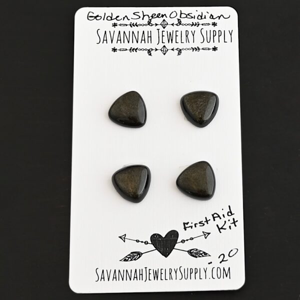 First Aid Kit Golden Sheen Obsidian Cabochon Parcel shown on business card