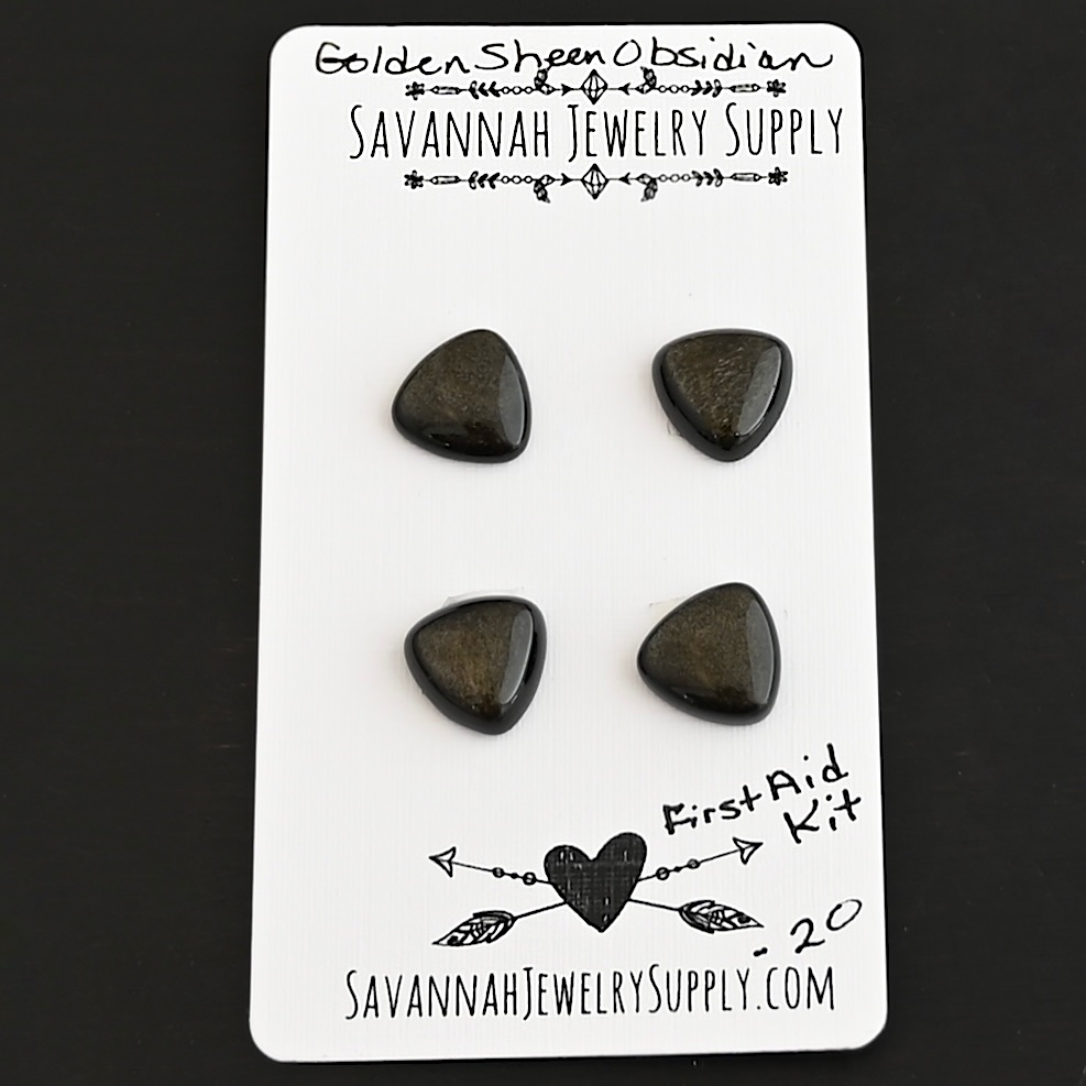 First Aid Kit Golden Sheen Obsidian Cabochon Parcel shown on business card
