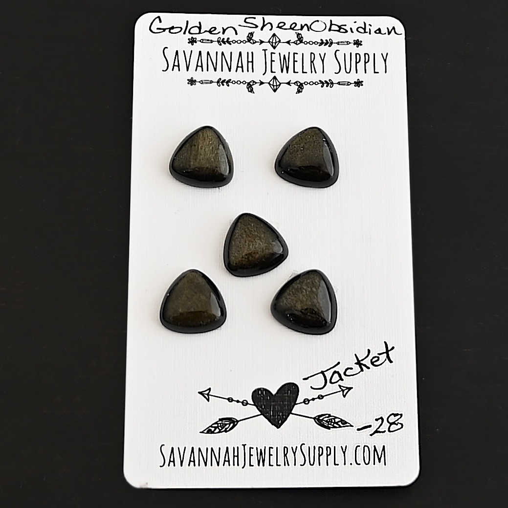 Jacket Golden Sheen Obsidian Cabochon Parcel shown on business card