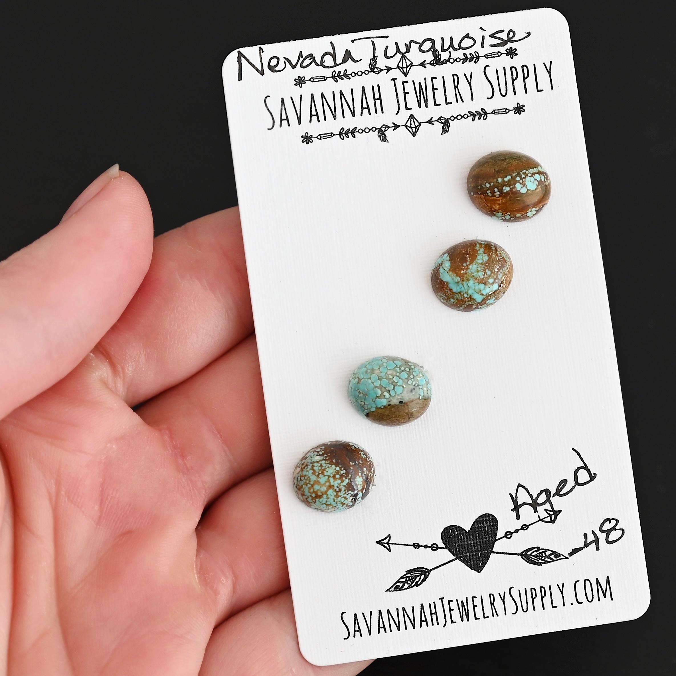Aged Turquoise Cabochon Parcel shown in hand