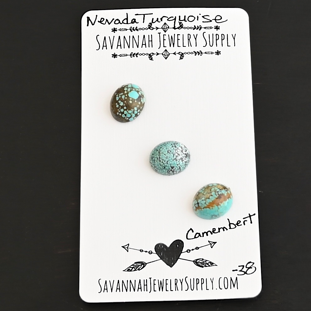 Camembert Turquoise Cabochon Parcel shown on business card