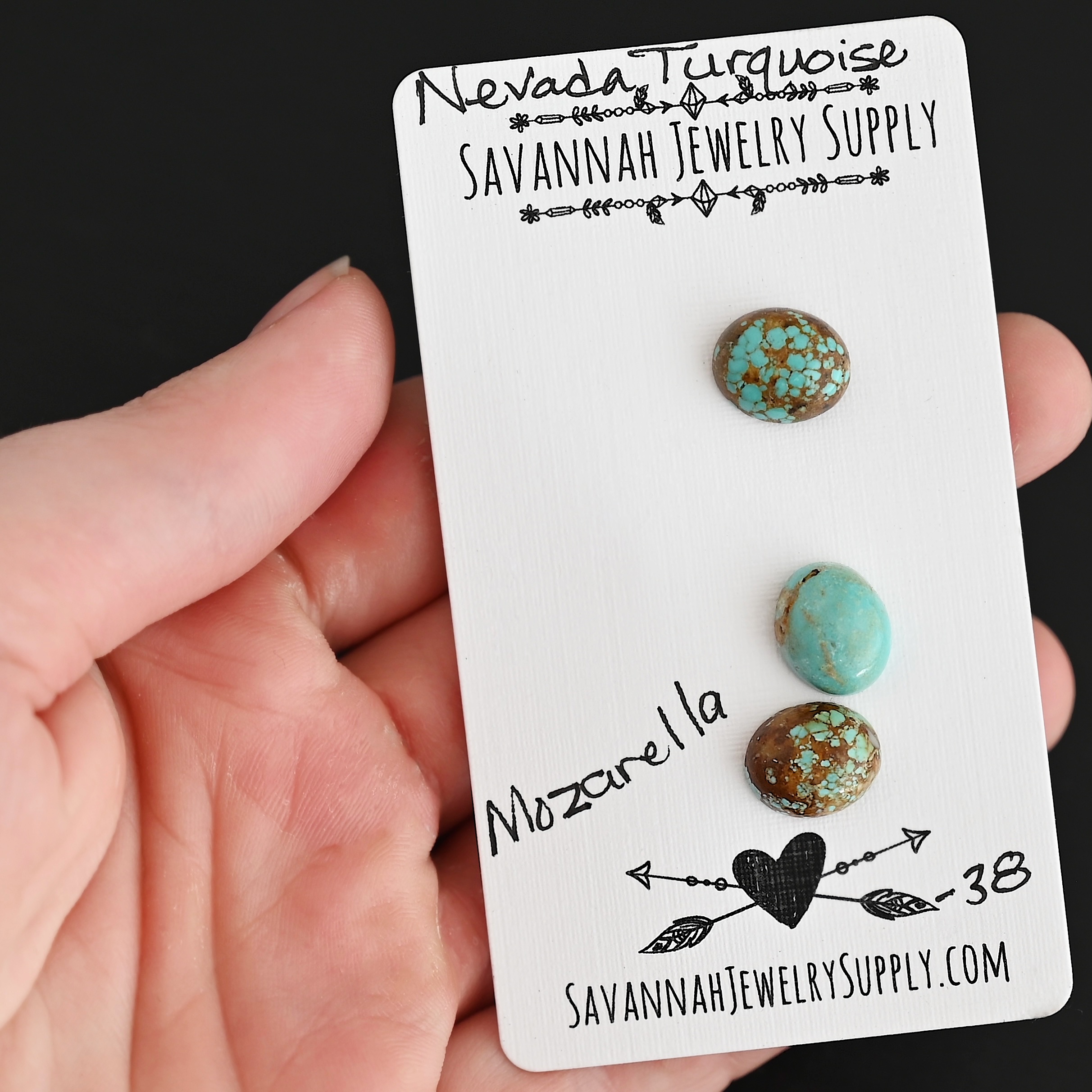 Mozzarella Turquoise Cabochon Parcel shown in hand