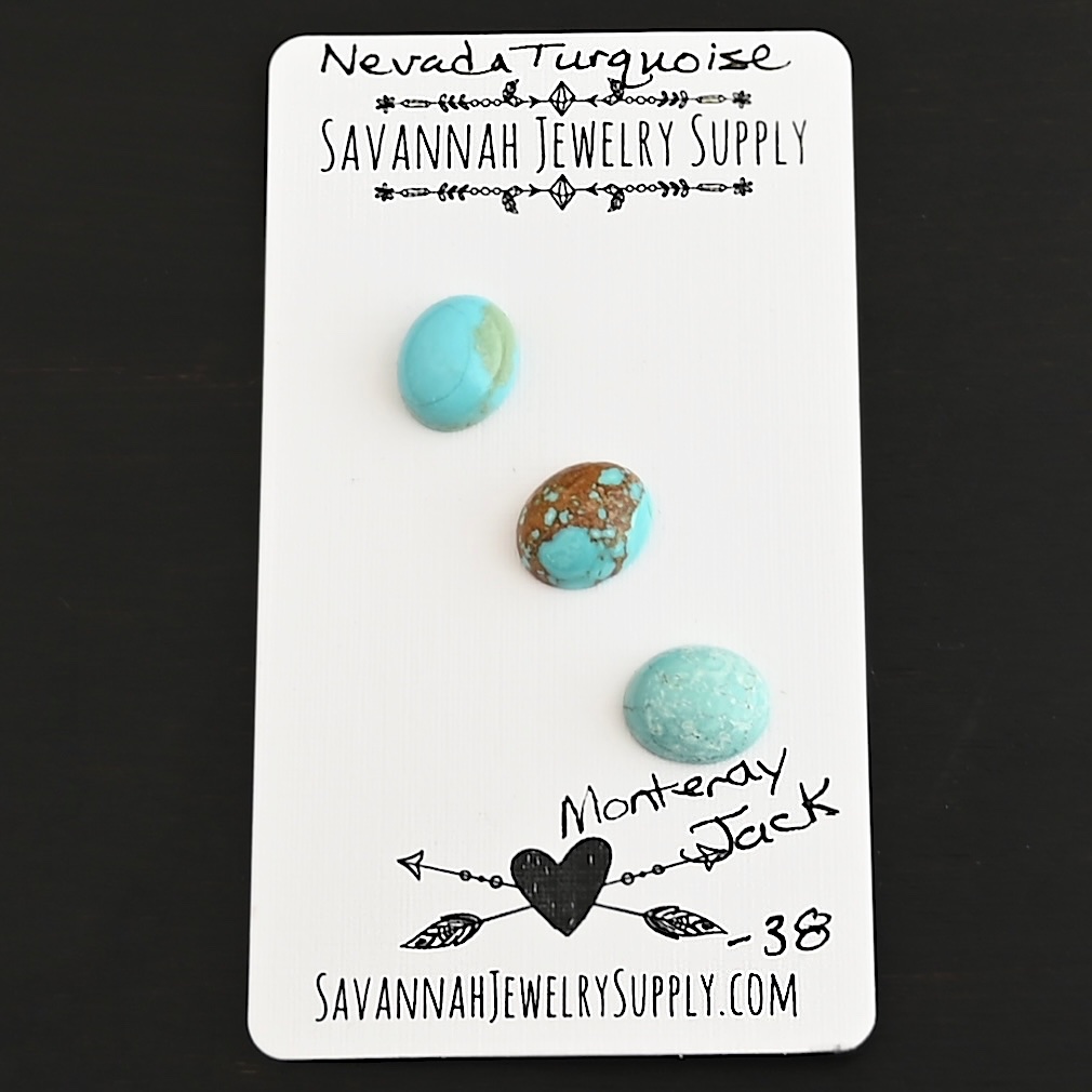 Monterey Jack Turquoise Cabochon Parcel shown on business card