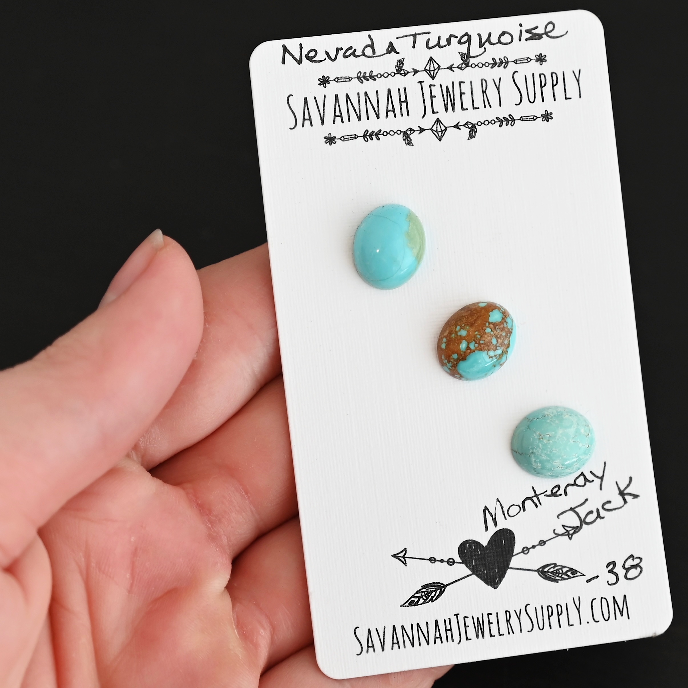 Monterey Jack Turquoise Cabochon Parcel shown in hand