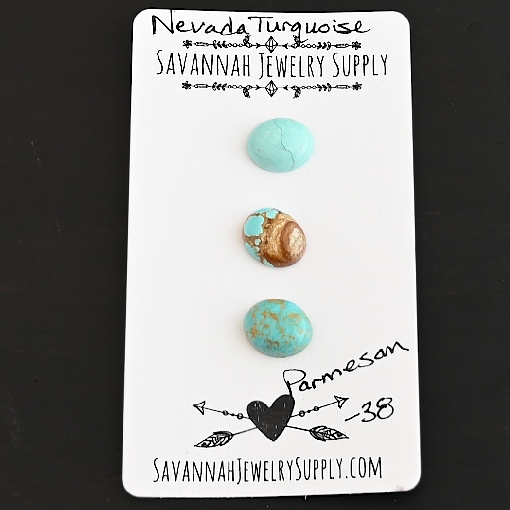 Parmesan Turquoise Cabochon Parcel shown on business card