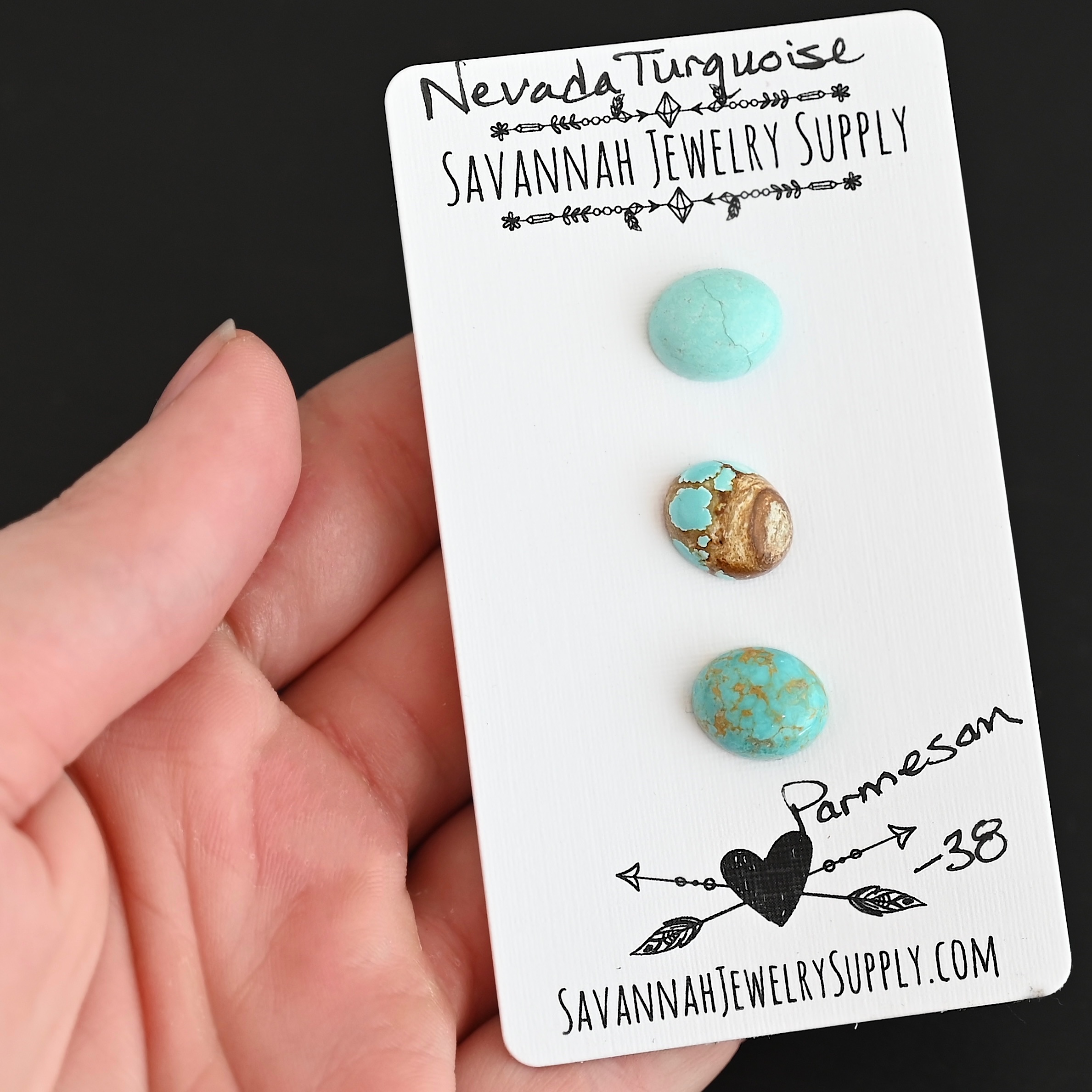 Parmesan Turquoise Cabochon Parcel shown in hand