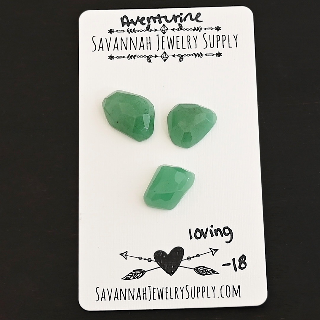 Loving Rose Cut Aventurine Cabochon Parcel shown on business card
