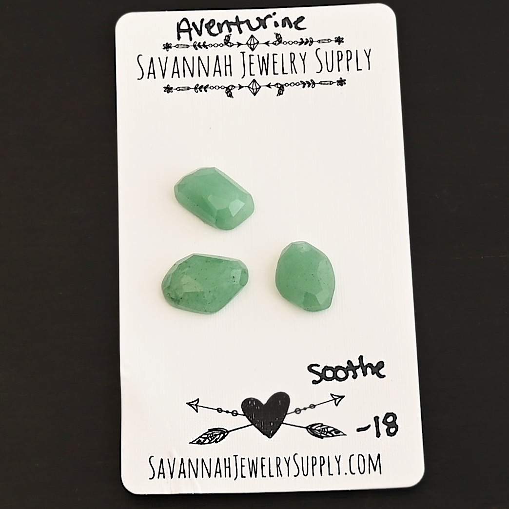 Soothe Rose Cut Aventurine Cabochon Parcel shown on business card