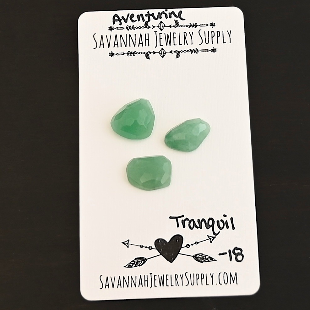 Tranquil Rose Cut Aventurine Cabochon Parcel shown on business card