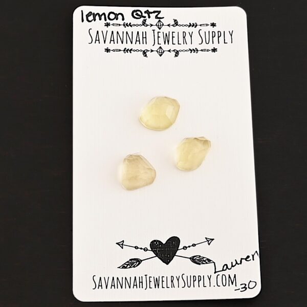 Lauren Rose Cut Lemon Quartz Cabochon Parcel shown on business card