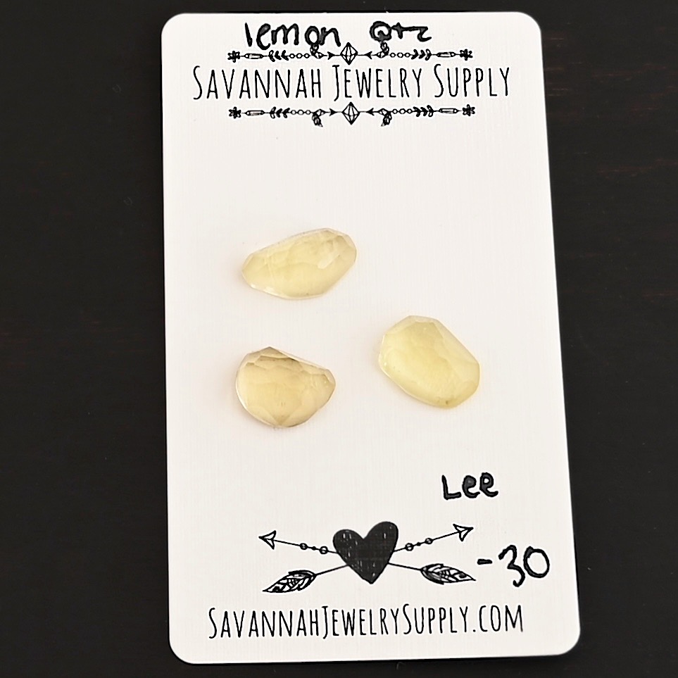 Lee Rose Cut Lemon Quartz Cabochon Parcel shown on business card